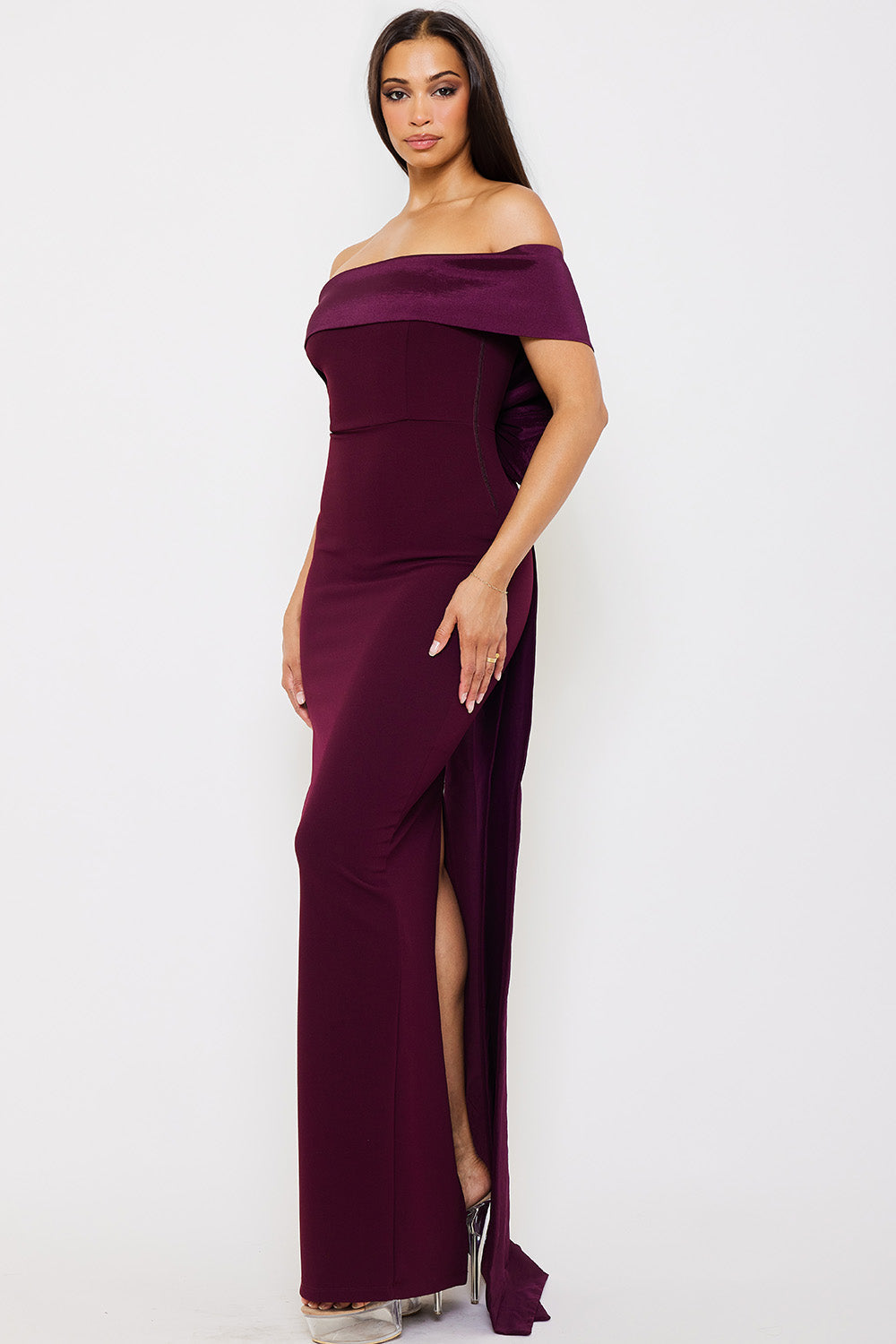 Symphony Dress - Contrast Fabric Off The Shoulder Maxi Dress | Zezebe