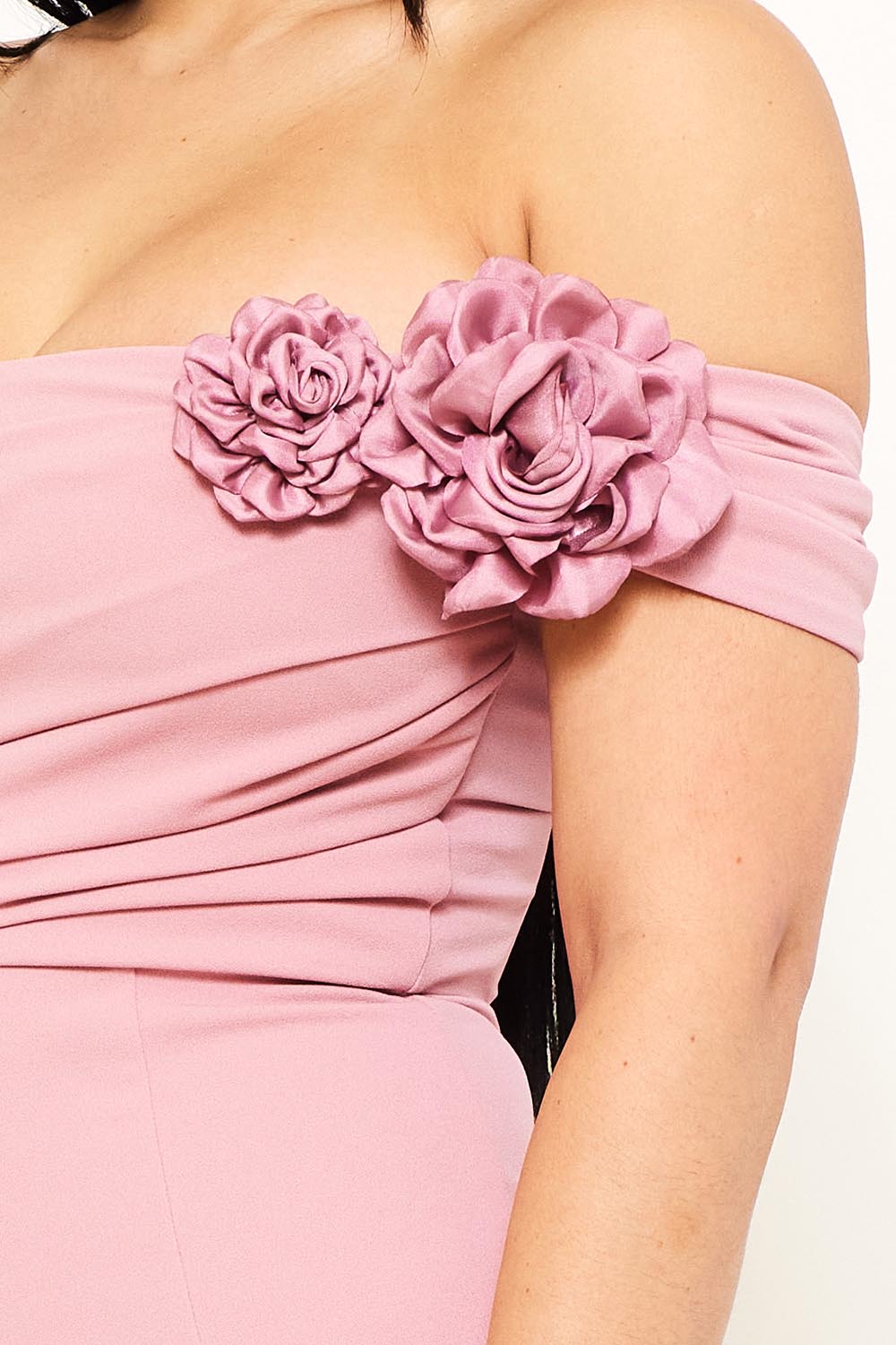 Symphony Dress - Flower On Sleeve Off The Shoulder Maxi Dress | Zezebe