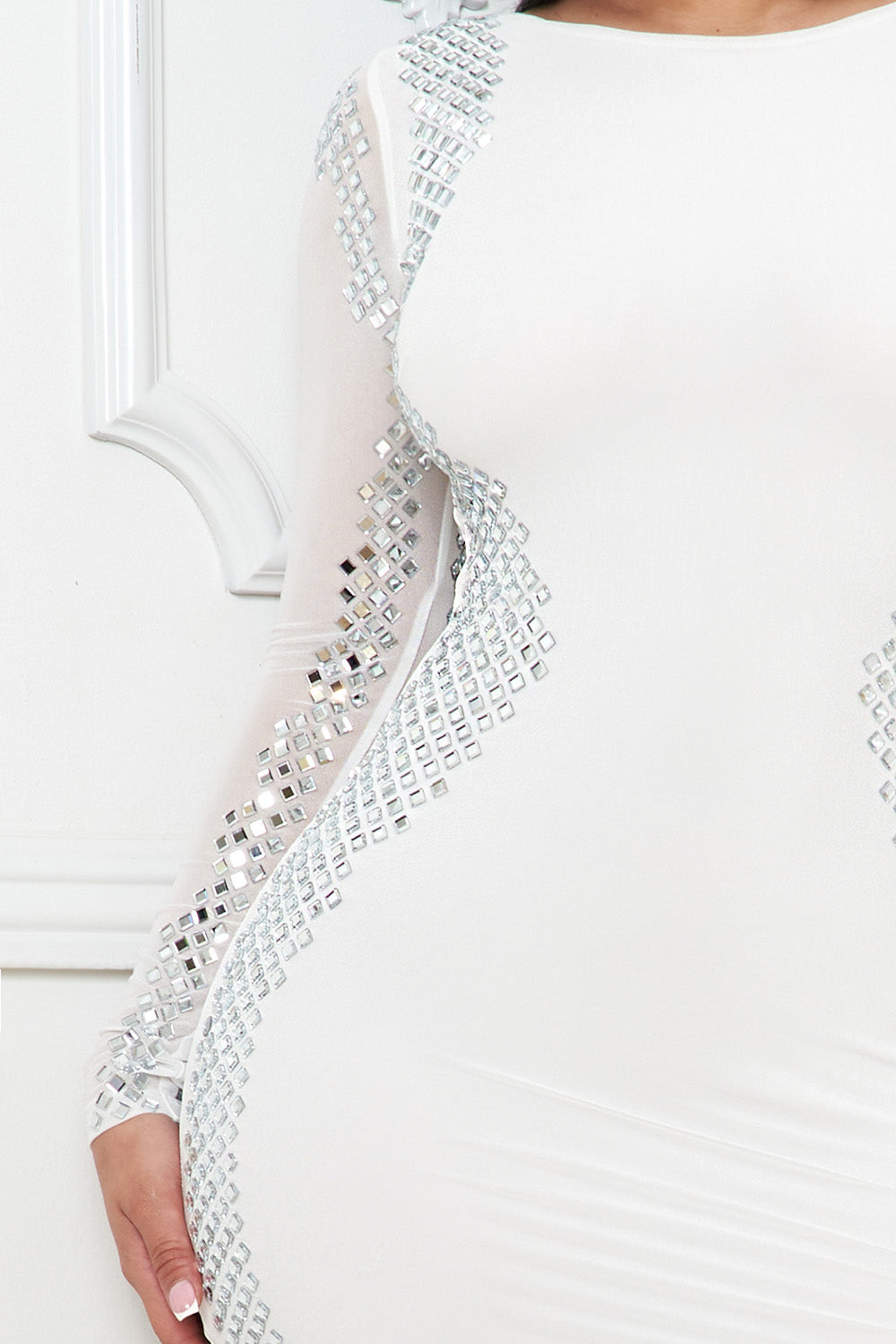 Symphony Dress - Rhinestone On Edge Slim Figure Maxi Dress | Zezebe