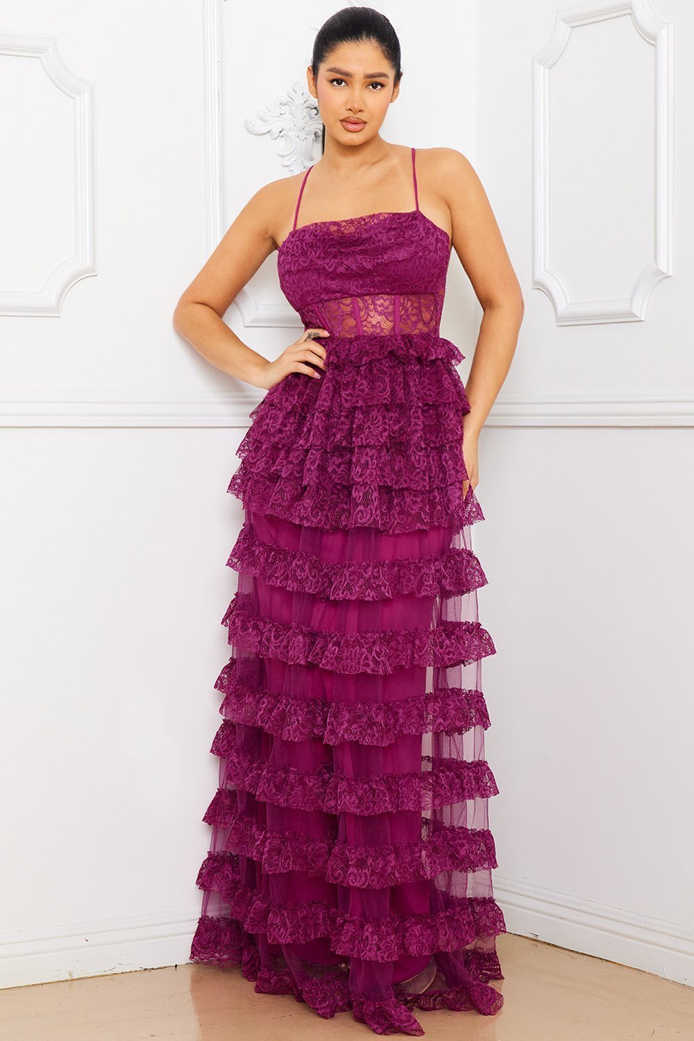 Symphony Dress - Ruffle Layer Lace Maxi Dress | Zezebe