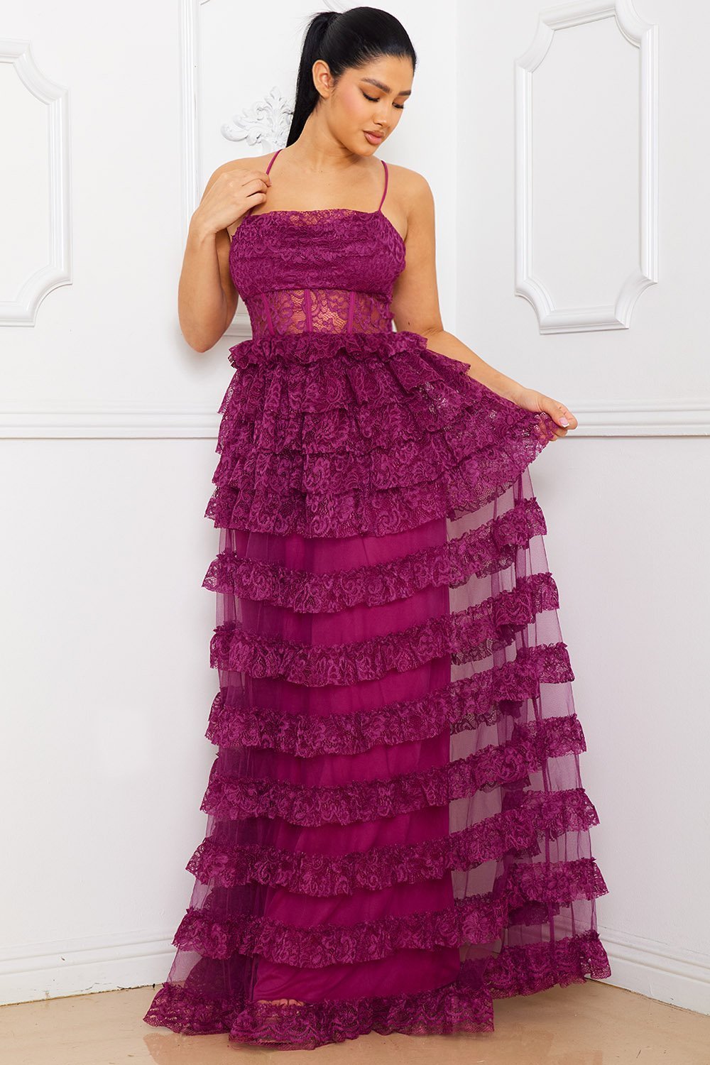 Symphony Dress - Ruffle Layer Lace Maxi Dress | Zezebe