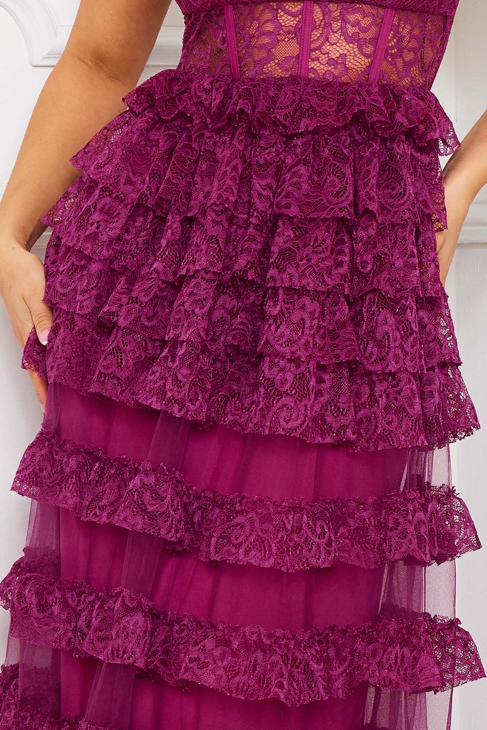 Symphony Dress - Ruffle Layer Lace Maxi Dress | Zezebe