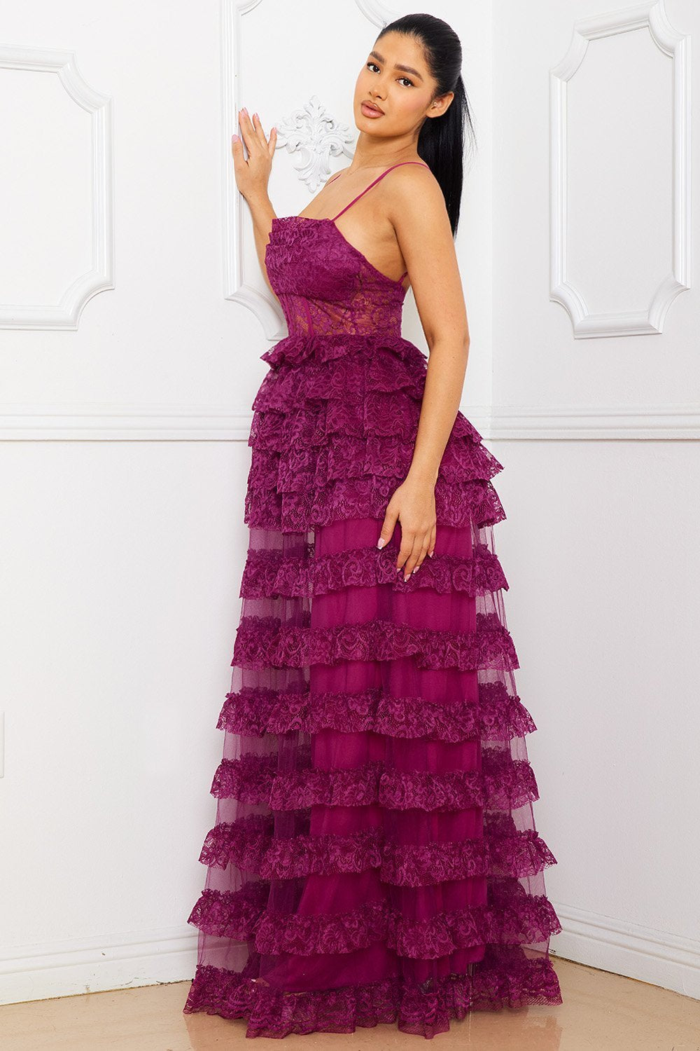 Symphony Dress - Ruffle Layer Lace Maxi Dress | Zezebe