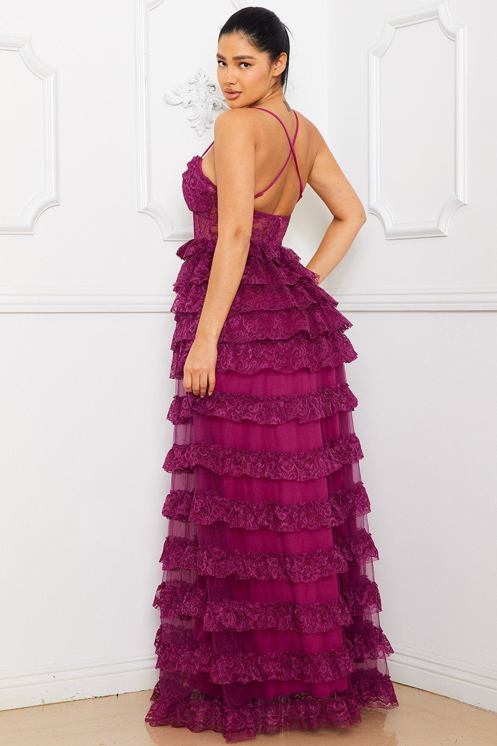 Symphony Dress - Ruffle Layer Lace Maxi Dress | Zezebe