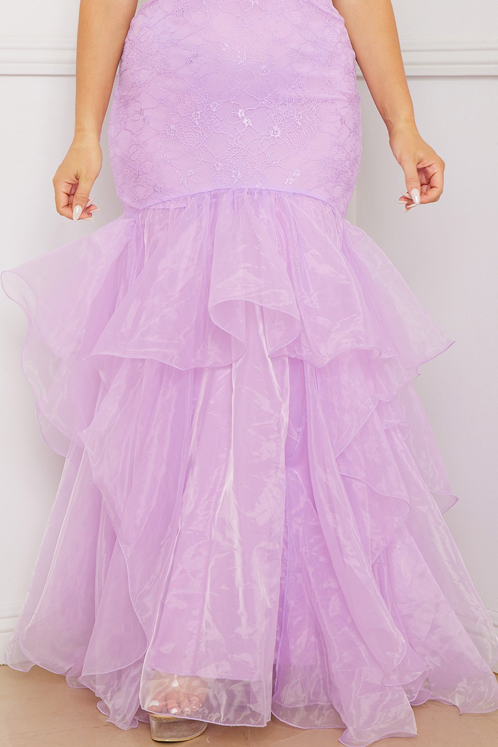 Symphony Dress - Lace And Chiffon Ruffle Mermaid Maxi Dress | Zezebe