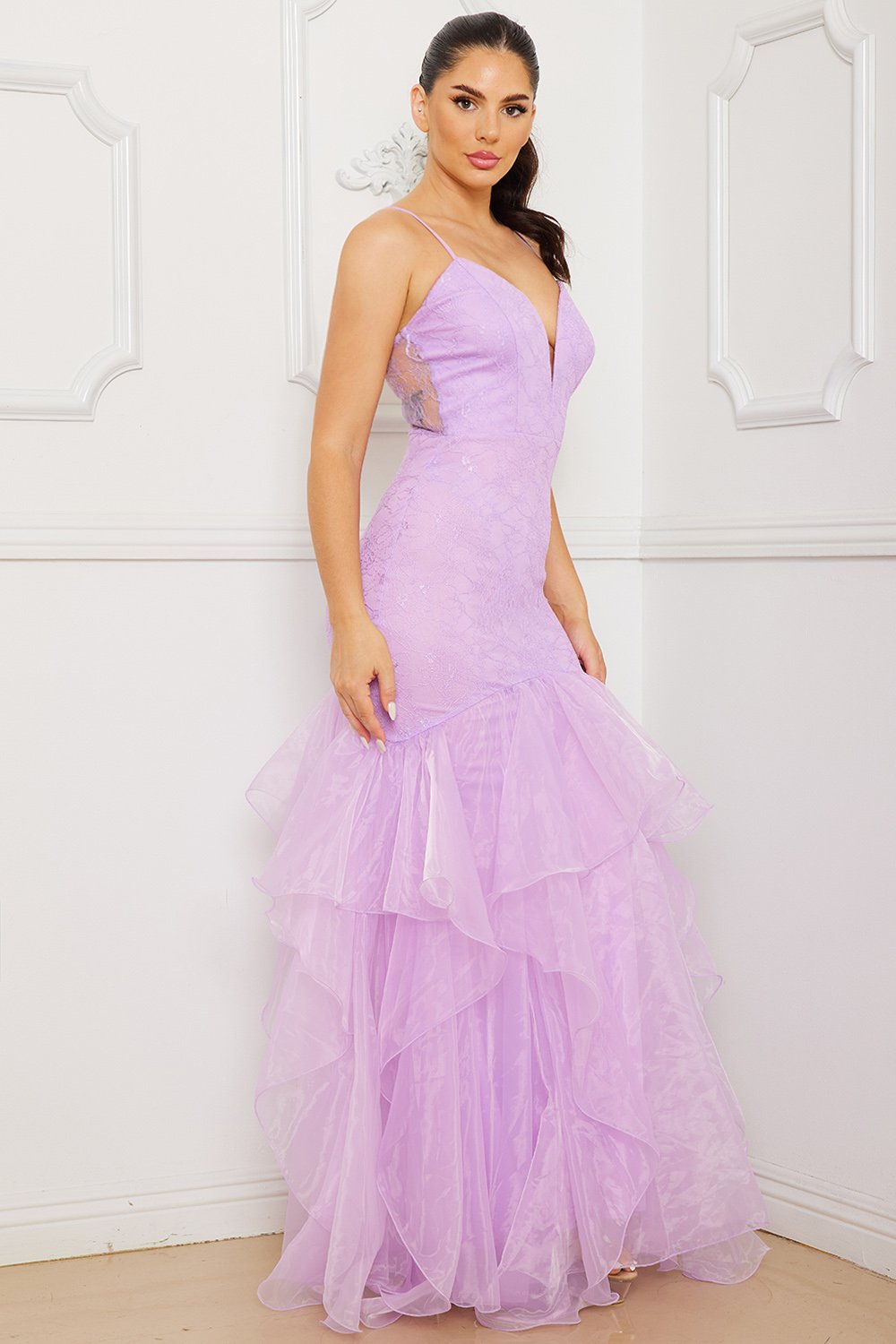 Symphony Dress - Lace And Chiffon Ruffle Mermaid Maxi Dress | Zezebe