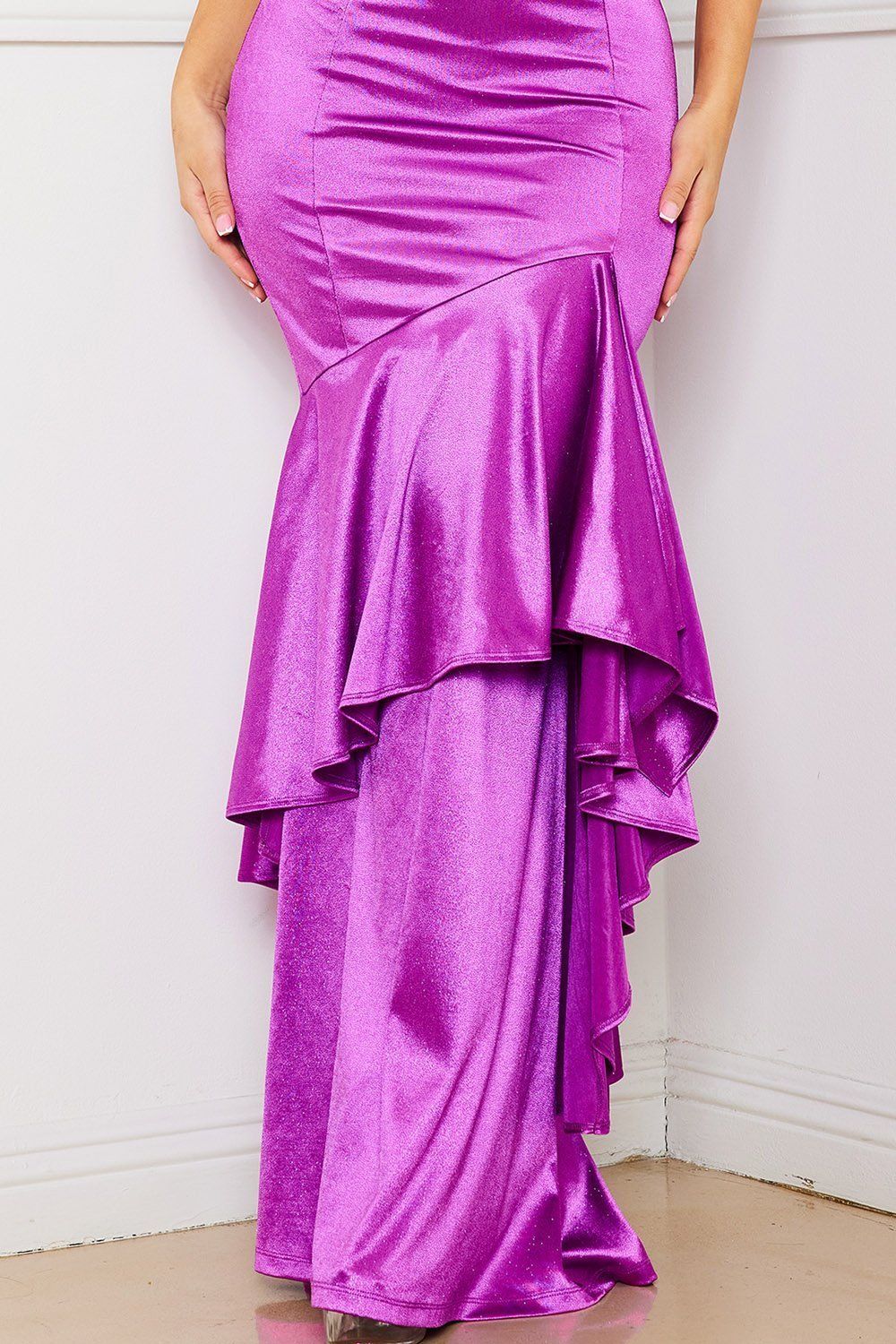 Symphony Dress - Satin Asymmetrical Mermaid Maxi Dress | Zezebe