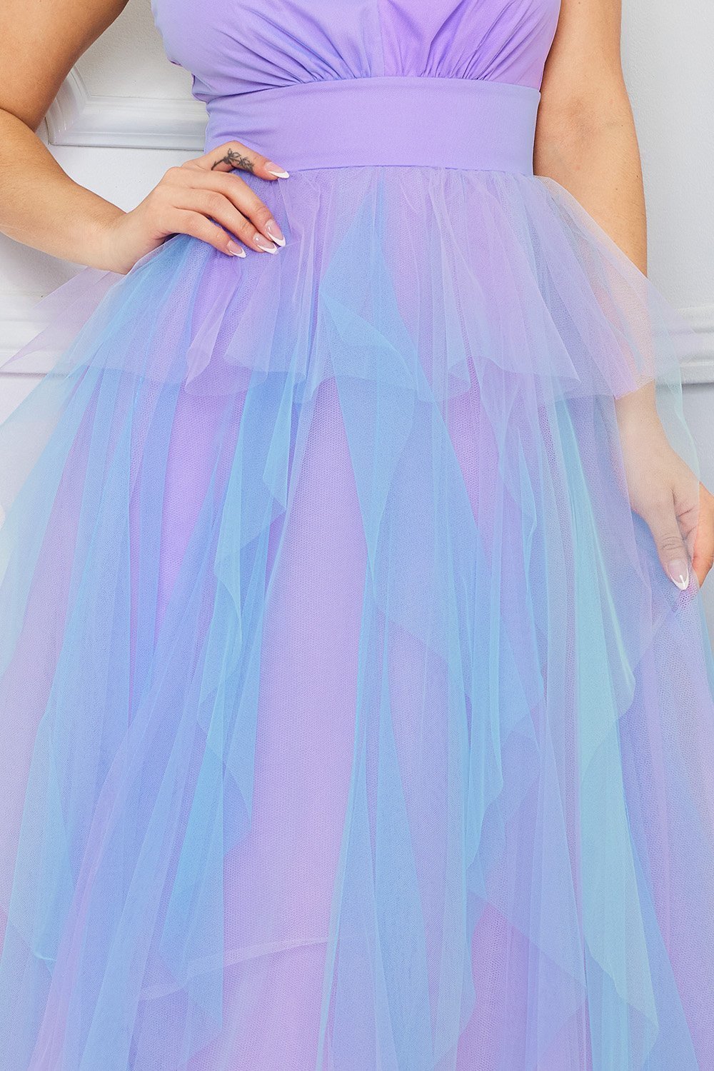 Symphony Dress - Two Tone Mesh Ruffle Maxi Dress | Zezebe