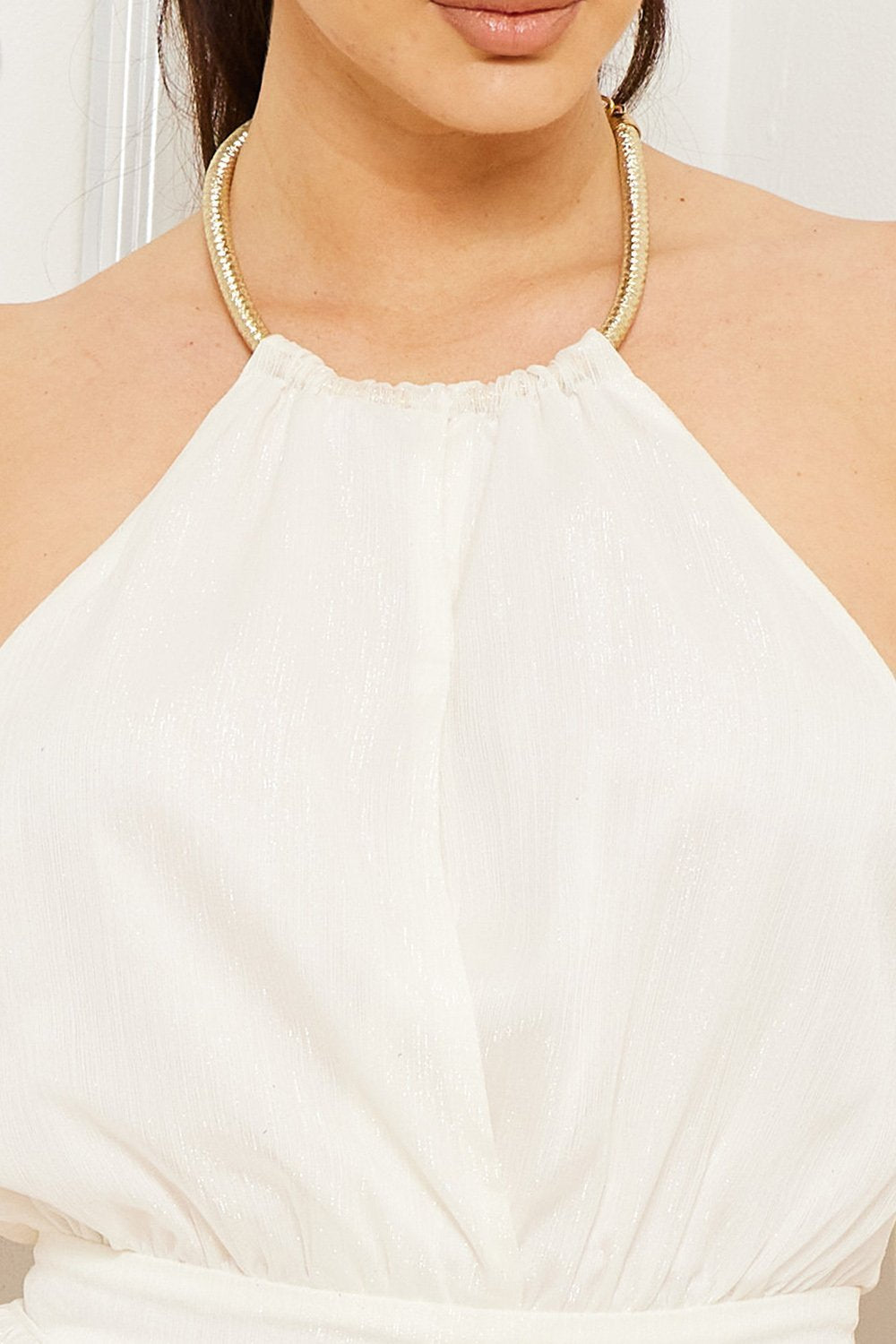 Symphony Dress - Halter Surplice With Chain Necklace Maxi Dress | Zezebe