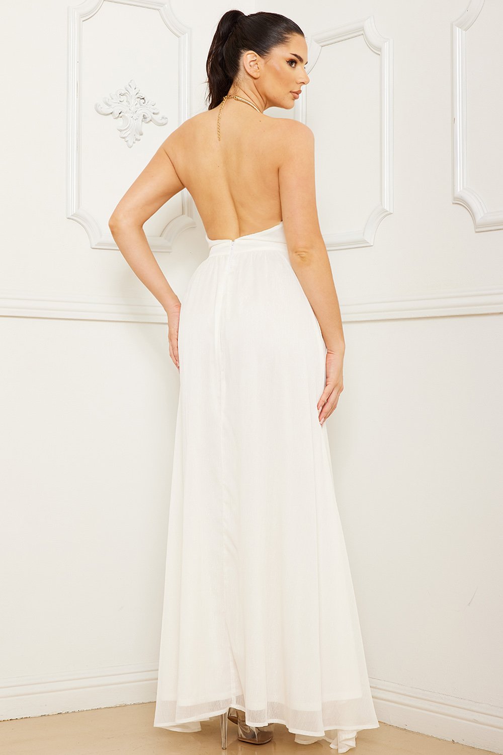 Symphony Dress - Halter Surplice With Chain Necklace Maxi Dress | Zezebe