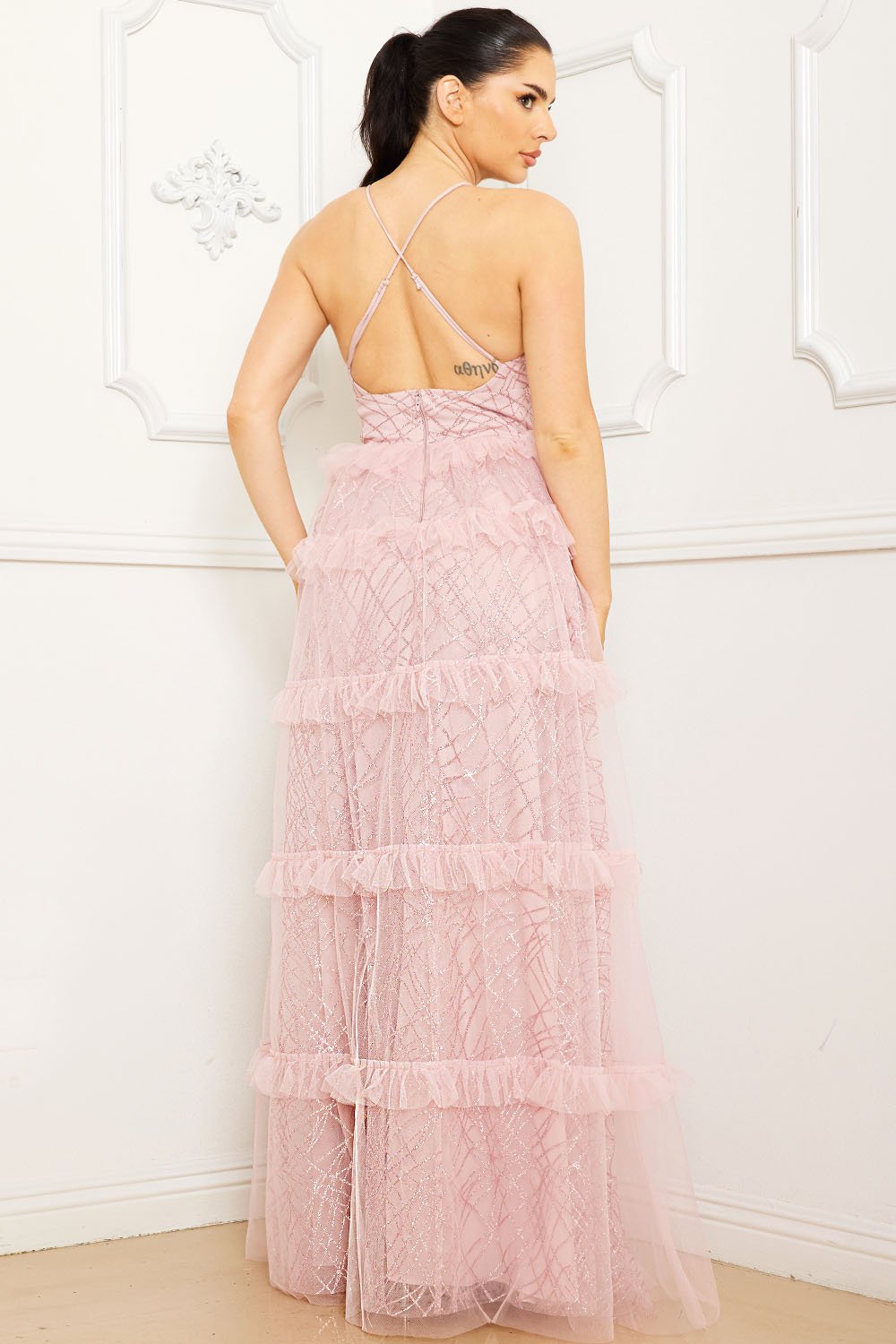 Symphony Dress - Geo Print Mesh Layered Maxi Dress | Zezebe