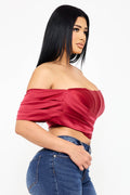 Symphony Top - Pearl Satin One Shoulder Off The Shoulder Crop Top | Zezebe