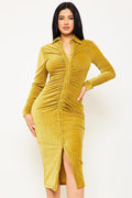 Symphony Dress - Textured Fabric Button Up Front Midi Shirt Dress | Zezebe