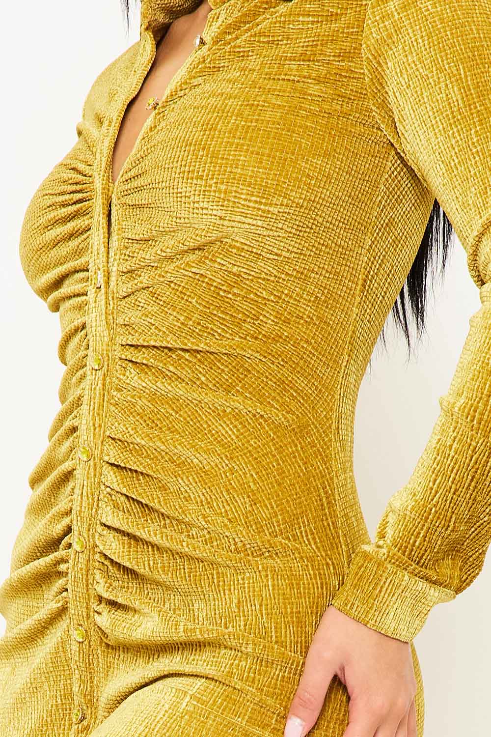 Symphony Dress - Textured Fabric Button Up Front Midi Shirt Dress | Zezebe