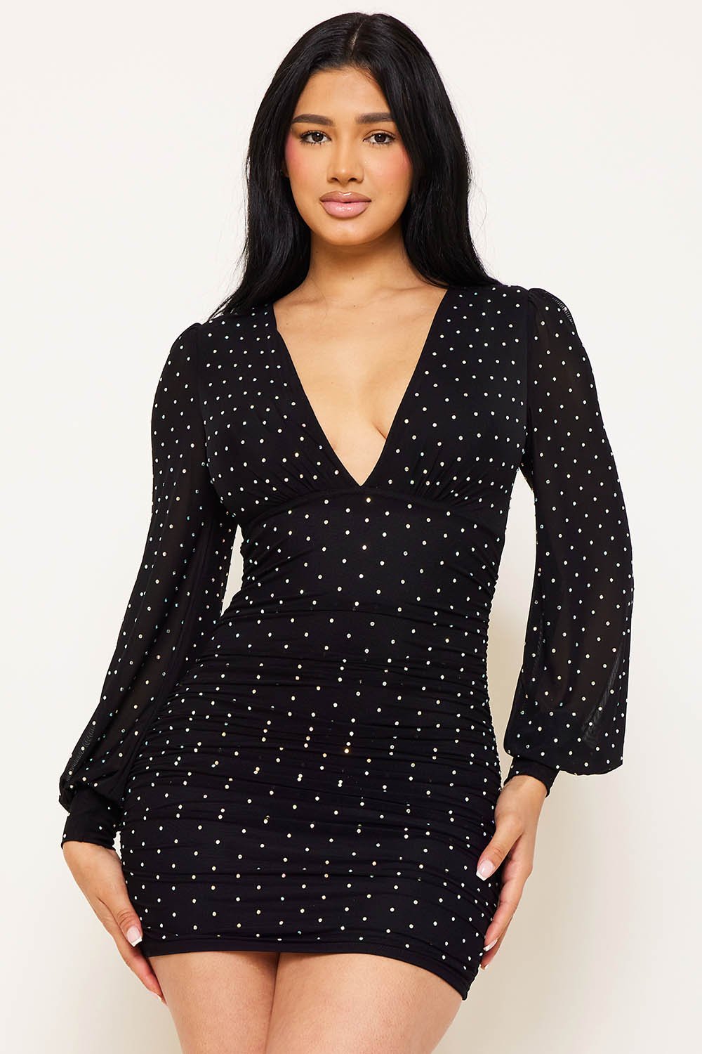 Symphony Dress - Rhinestone On Mesh Mini Dress | Zezebe