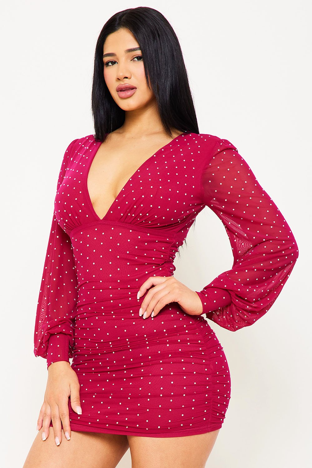 Symphony Dress - Rhinestone On Mesh Mini Dress | Zezebe
