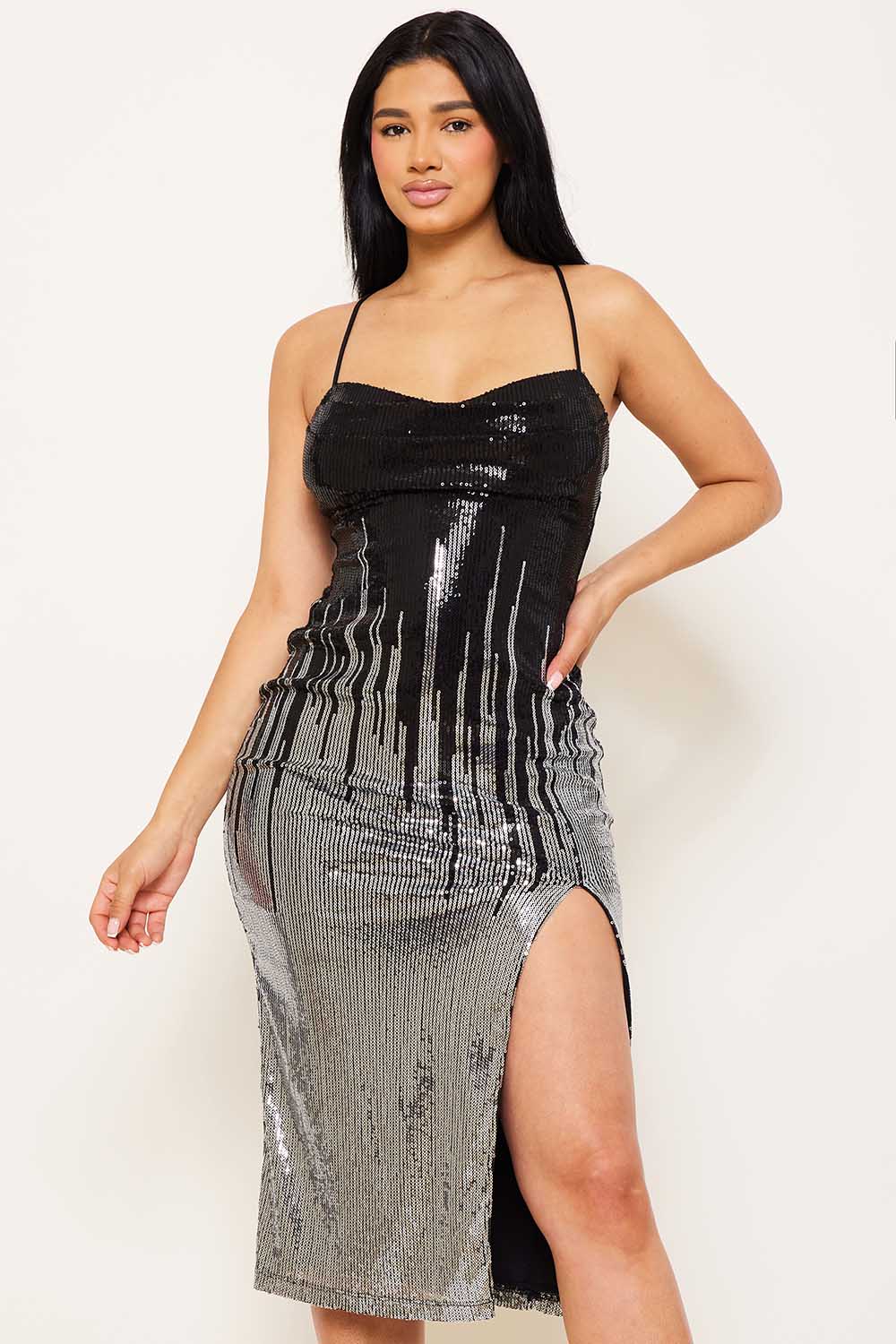 Symphony Dress - Sequin Two-Town Midi Dress | Zezebe