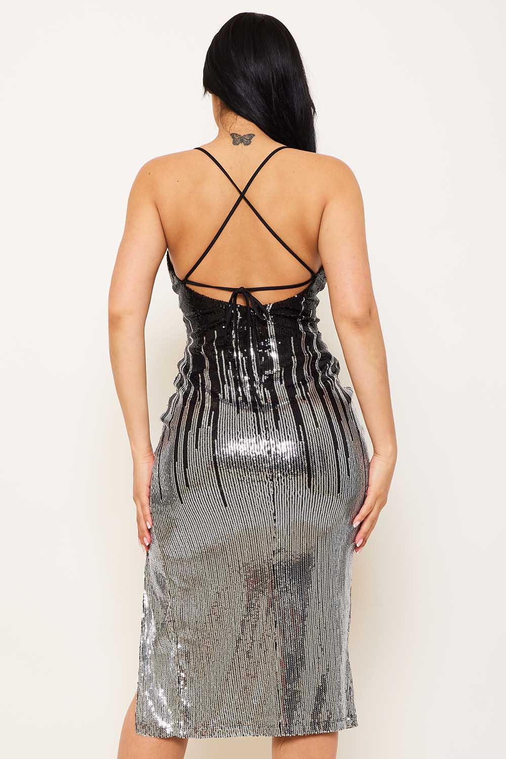 Symphony Dress - Sequin Two-Town Midi Dress | Zezebe