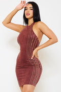 Symphony Dress - Multi Rhinestone Strap Suade Mini Dress | Zezebe