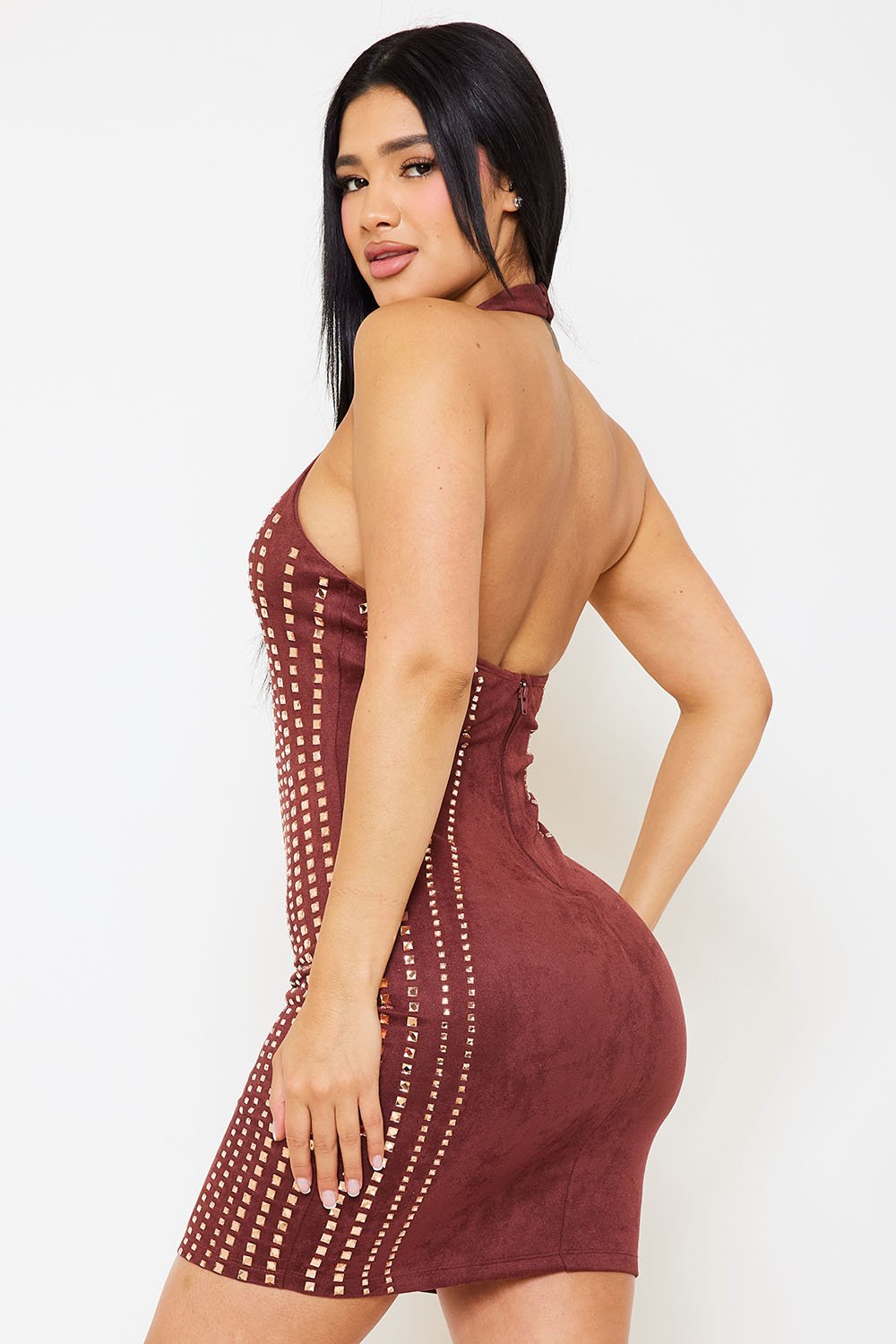 Symphony Dress - Multi Rhinestone Strap Suade Mini Dress | Zezebe