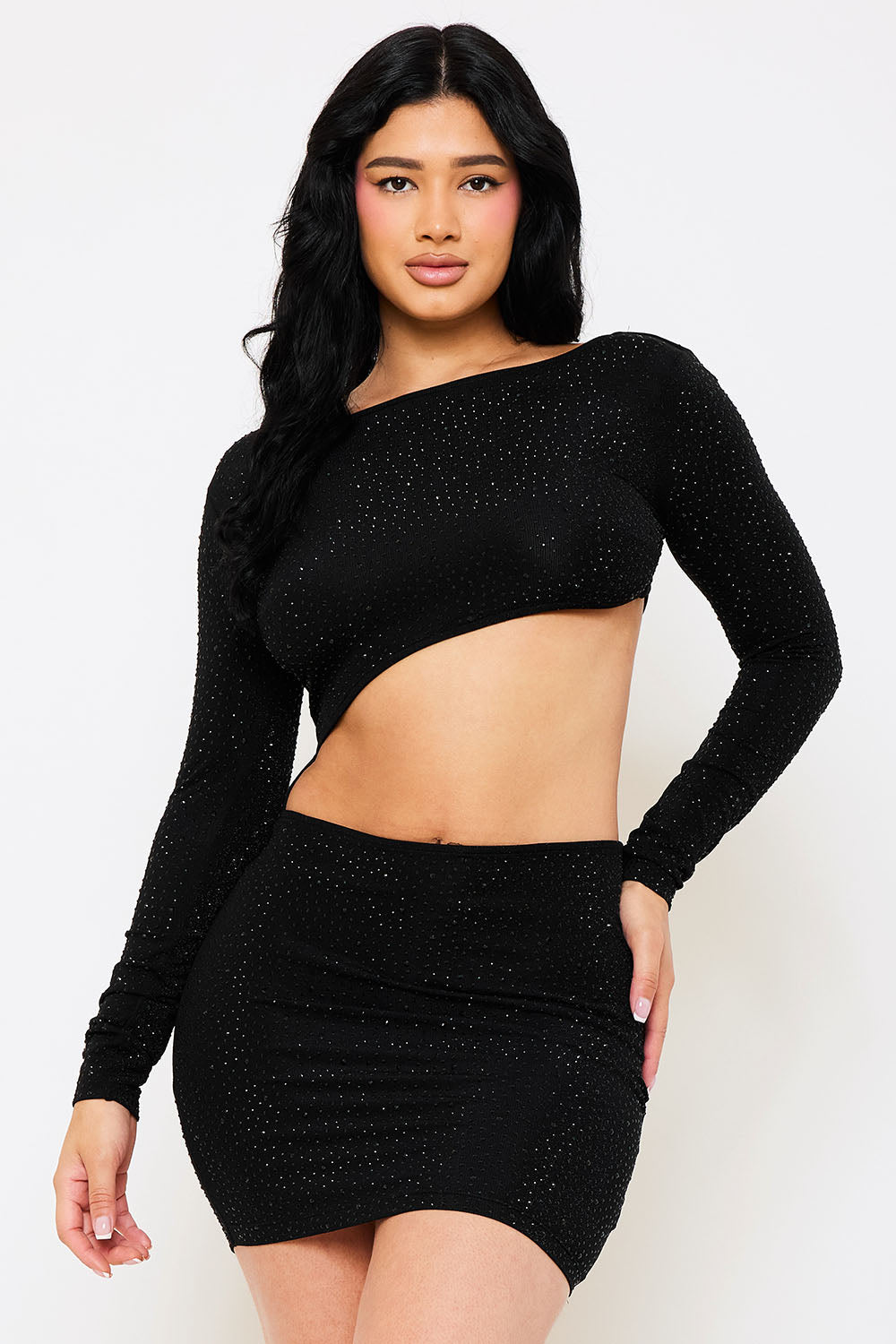 Symphony Dress - Rhinestone Cutout Waist Mini Dress | Zezebe