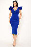 Symphony Dress - Ruffle Detail Shoulder Midi Dress | Zezebe