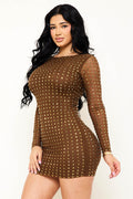Symphony Dress - Square Rhinestone Long Sleeve Mini Dress | Zezebe
