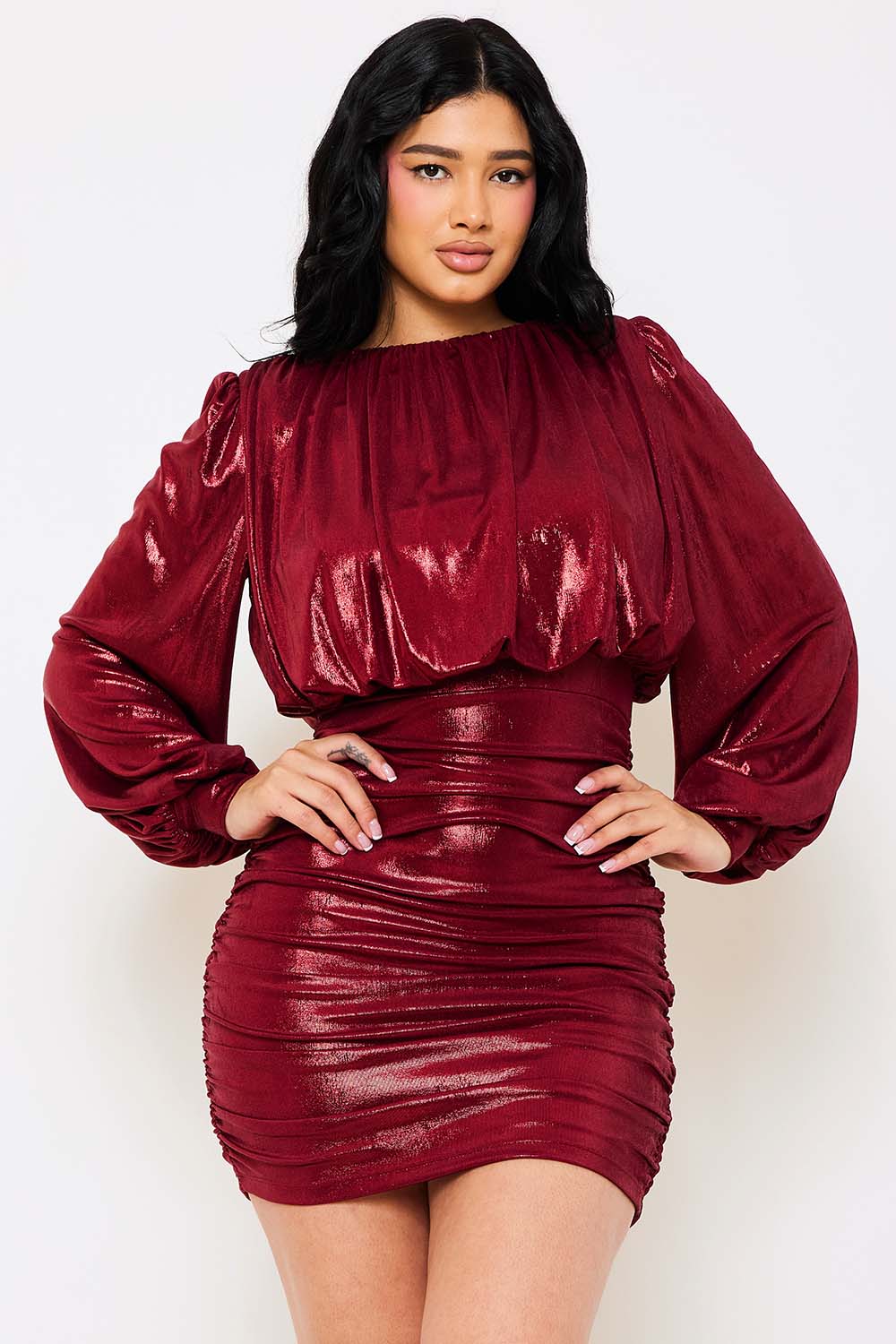 Symphony Dress - Metallic Foil Pleated Mini Dress | Zezebe