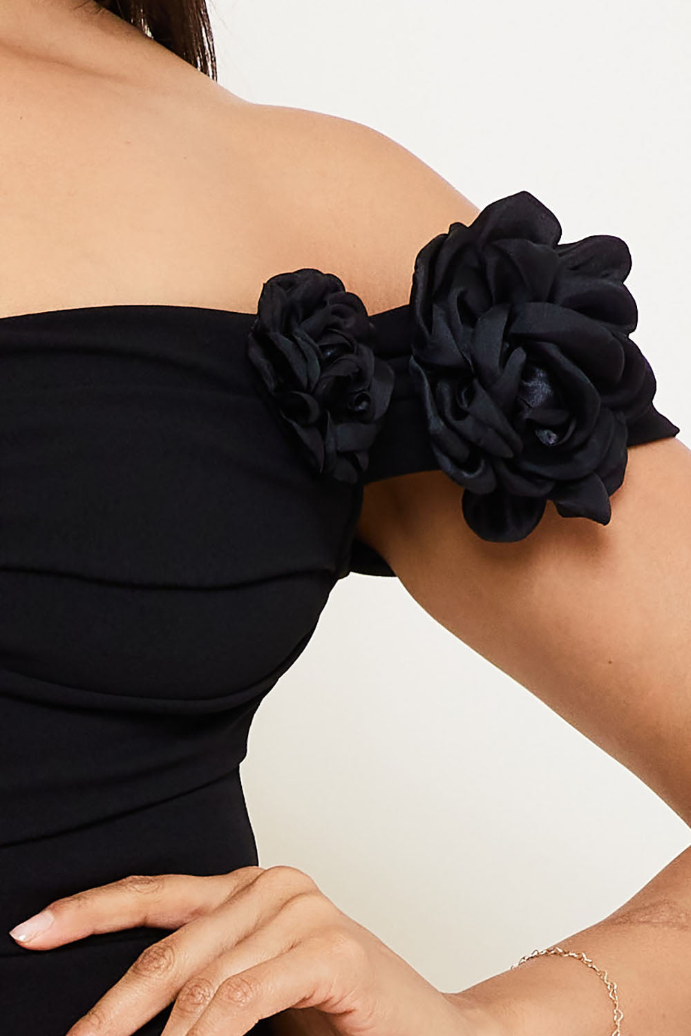 Symphony Dress - Applique Flower Off The Shoulder Mini Dress | Zezebe