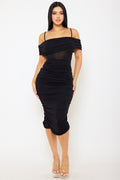 Symphony Dress - Glitter Open Shoulder Midi Dress | Zezebe