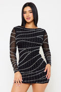 Symphony Dress - Small And Large Rhinestone Patterned Mesh Mini Dress | Zezebe