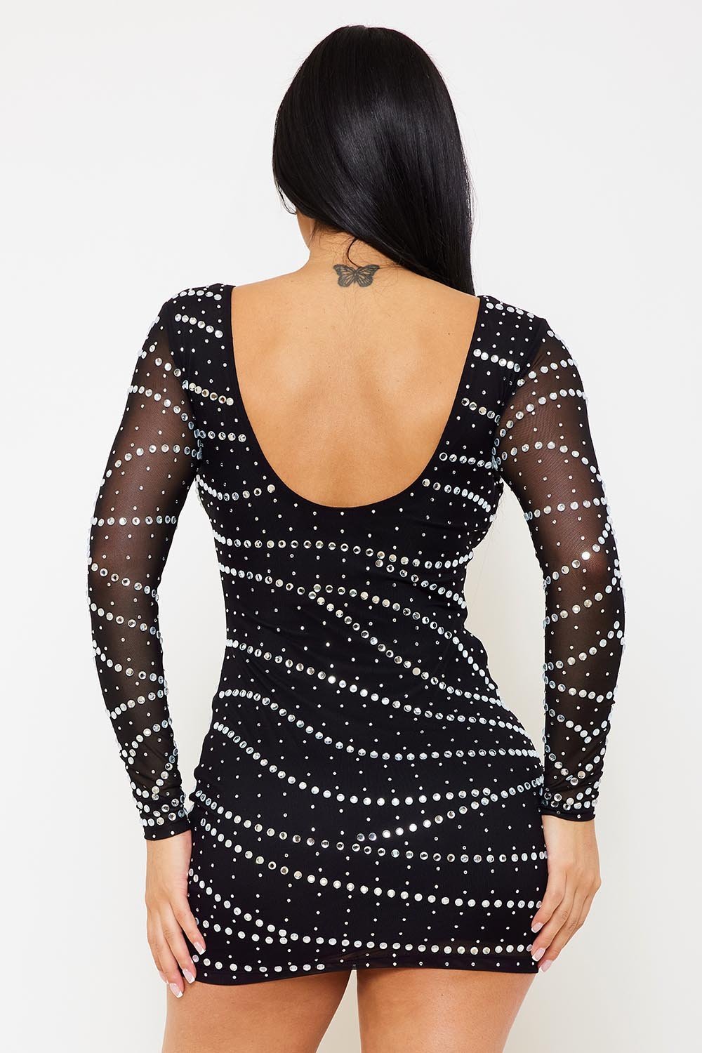 Symphony Dress - Small And Large Rhinestone Patterned Mesh Mini Dress | Zezebe
