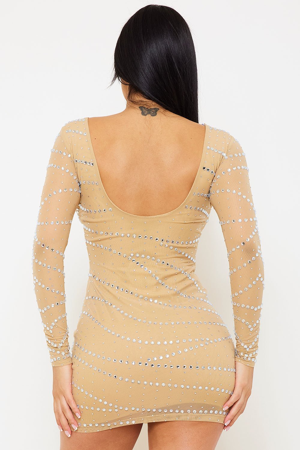 Symphony Dress - Small And Large Rhinestone Patterned Mesh Mini Dress | Zezebe