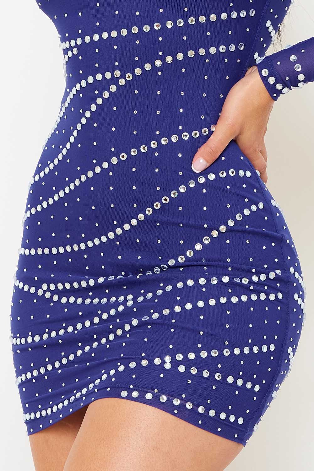 Symphony Dress - Small And Large Rhinestone Patterned Mesh Mini Dress | Zezebe