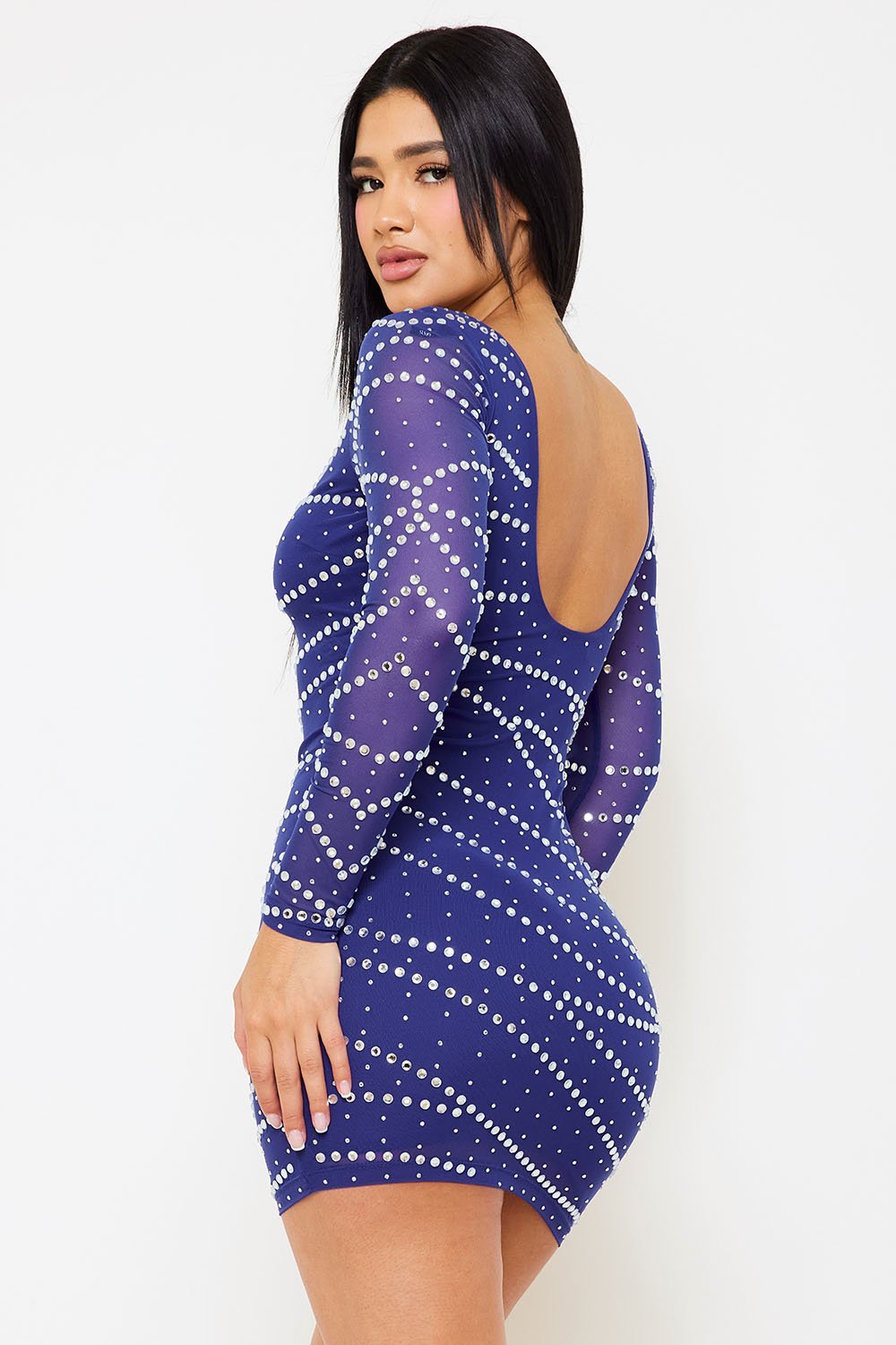 Symphony Dress - Small And Large Rhinestone Patterned Mesh Mini Dress | Zezebe