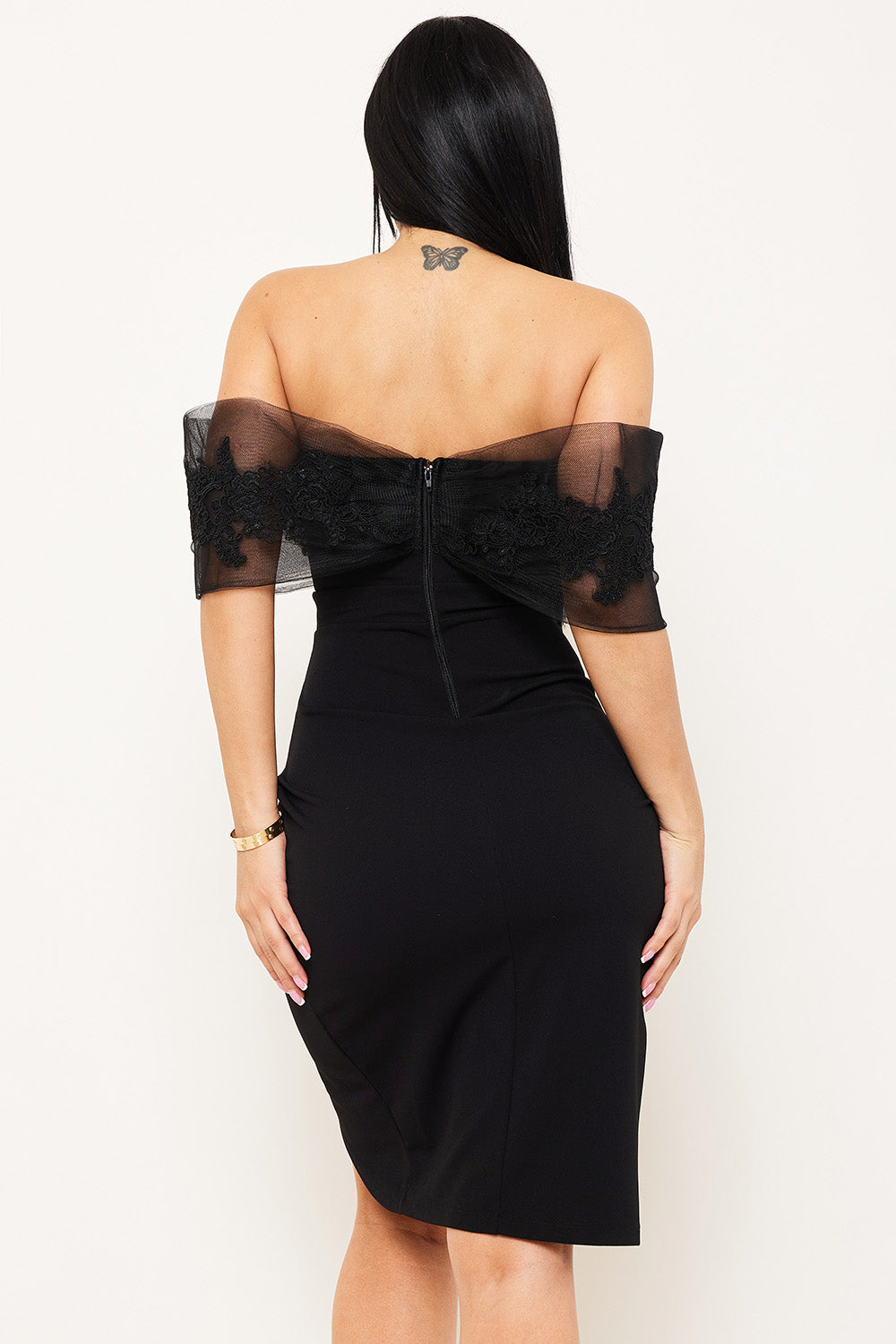Symphony Dress - Embroidered Lace Applique Flower Mesh Midi Dress | Zezebe