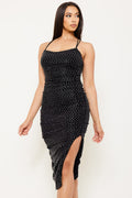 Symphony Dress - Foil With Rhinestone Shirring Midi Dress | Zezebe