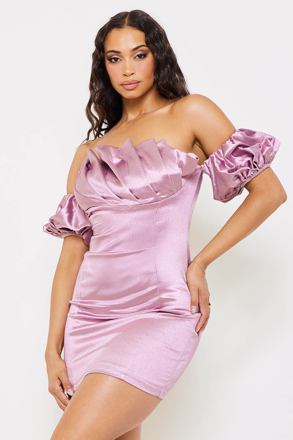 Symphony Dress - Glittered Satin Pleated Mini Dress | Zezebe