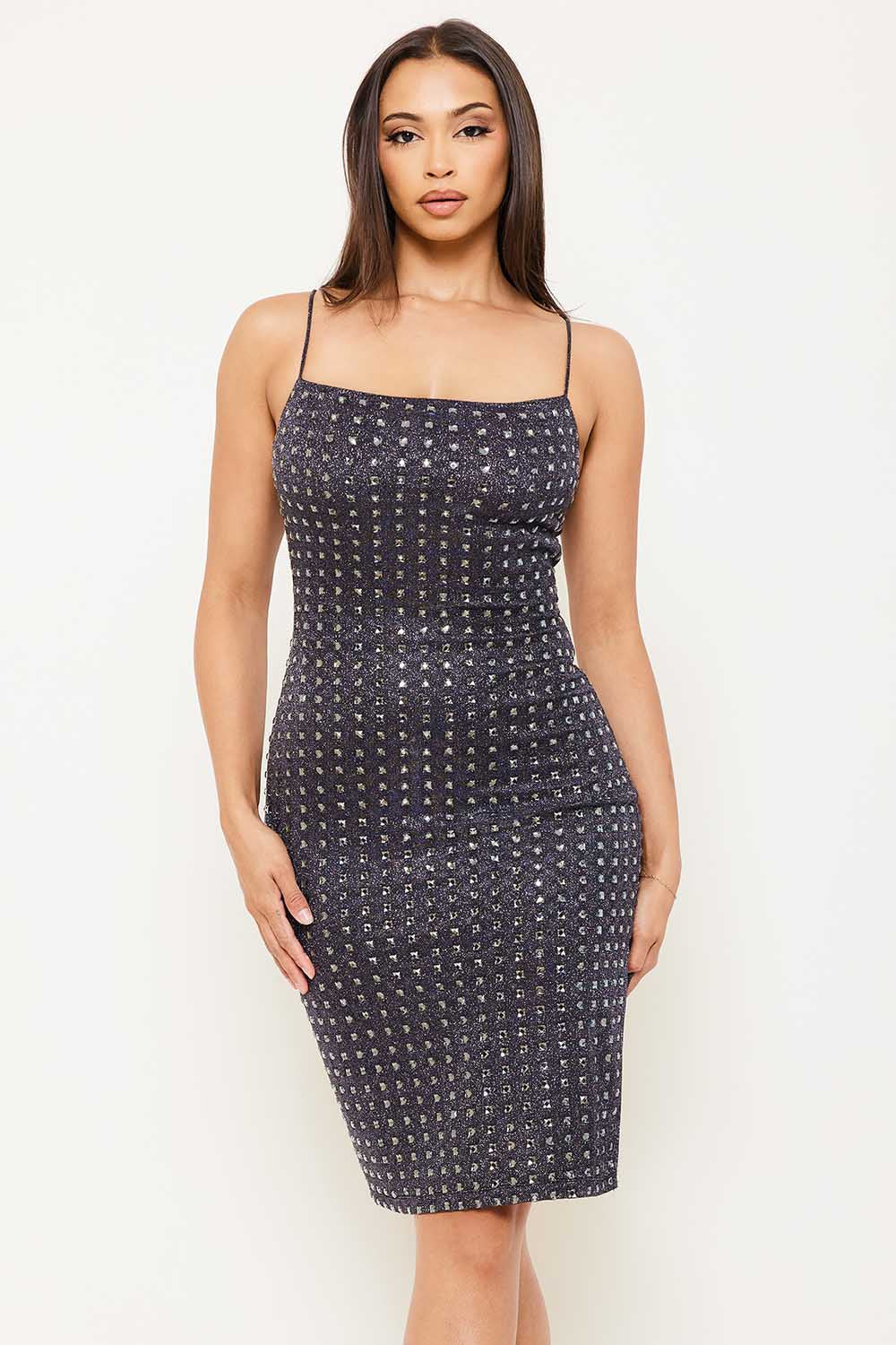 Symphony Dress - Square Rhinestone On Shiny Mini Dress | Zezebe