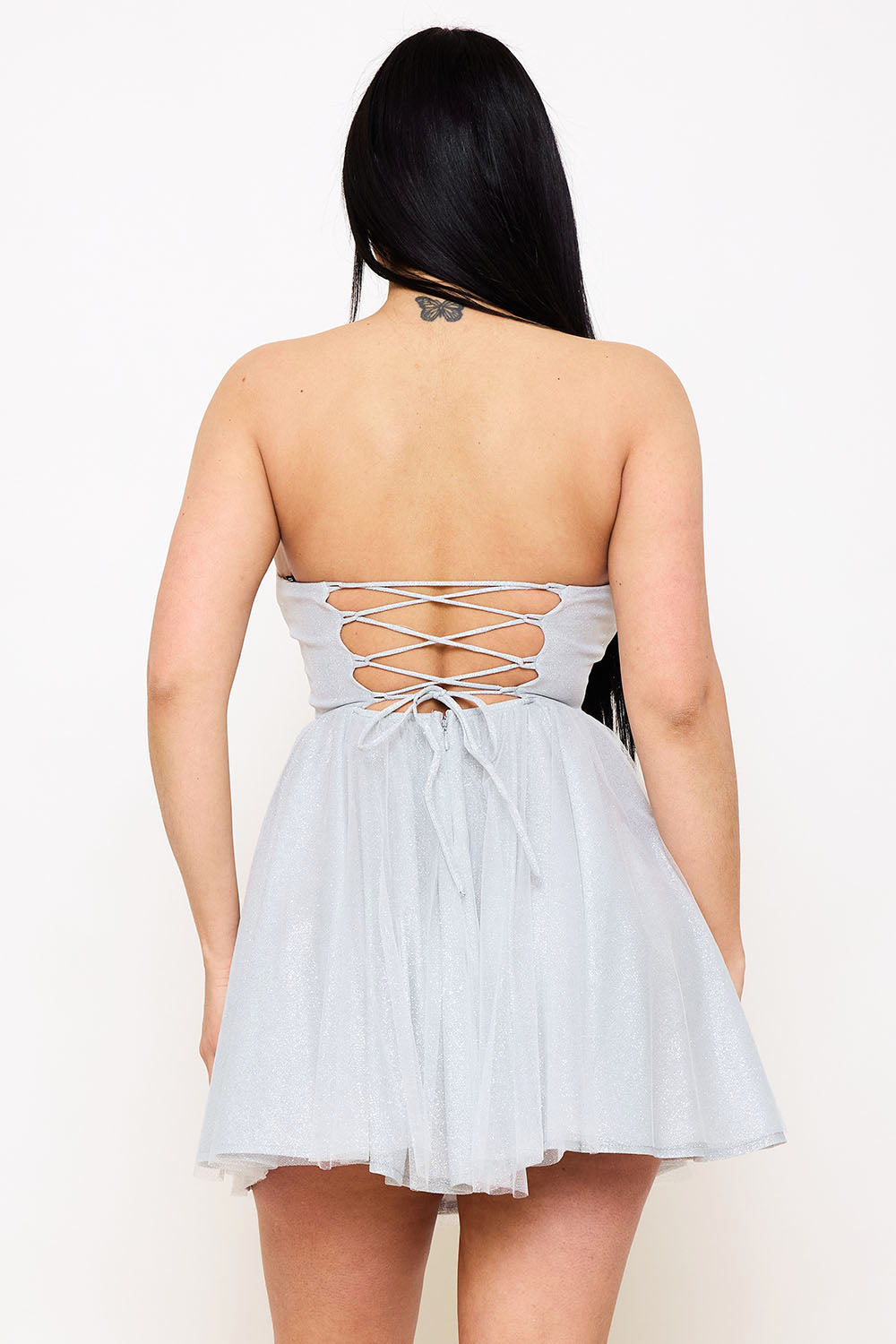Symphony Dress - Glitter Mesh Pleated Mini Dress | Zezebe