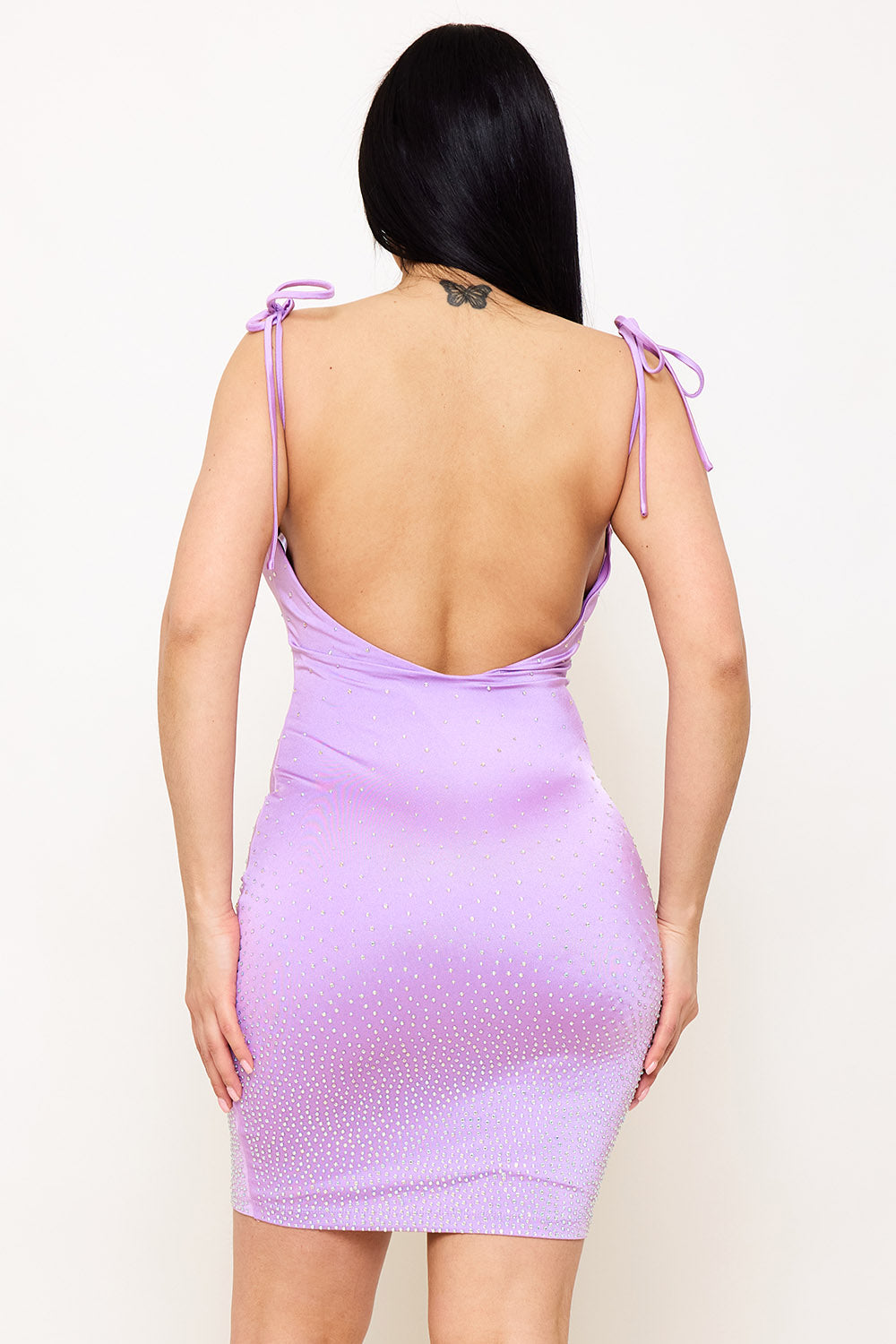 Symphony Dress - Gradation Rhinestone On Power Satin Midi Dress | Zezebe