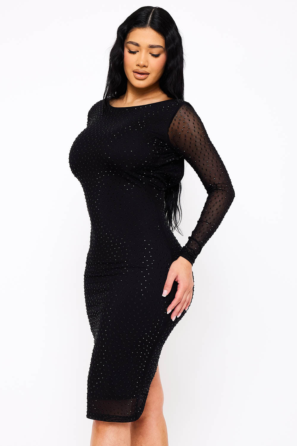 Symphony Dress - Translucent Rhinestone Midi Dress | Zezebe