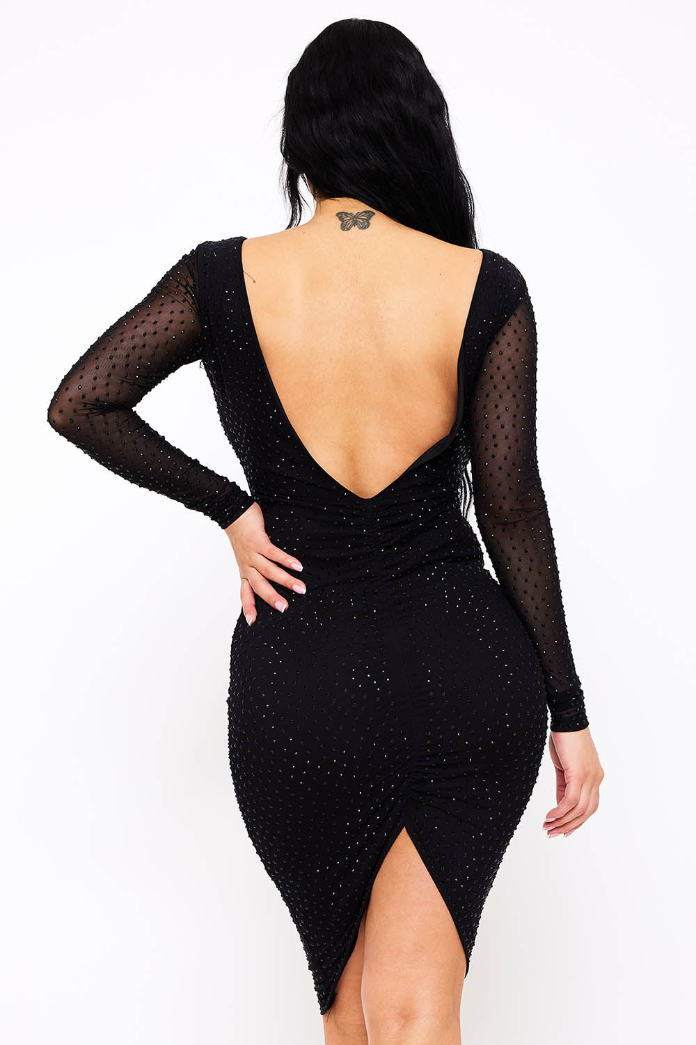 Symphony Dress - Translucent Rhinestone Midi Dress | Zezebe