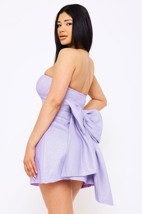 Symphony Dress - Bonded Shiny Knit Large Bow Accent Mini Dress | Zezebe
