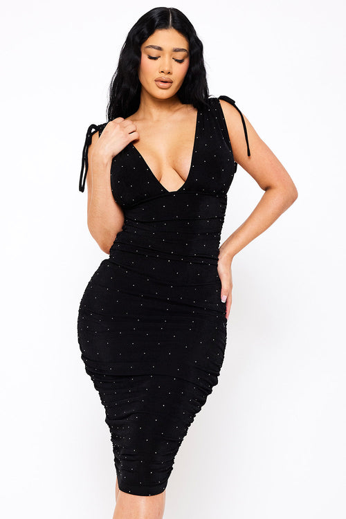 Symphony Dress - Deep V-Neckline Soft Slinky Midi Dress | Zezebe