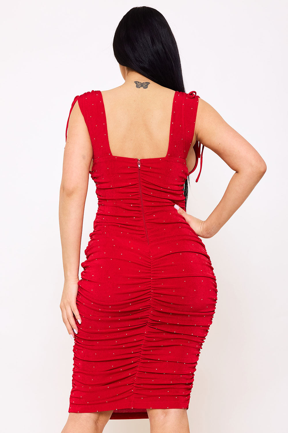 Symphony Dress - Deep V-Neckline Soft Slinky Midi Dress | Zezebe