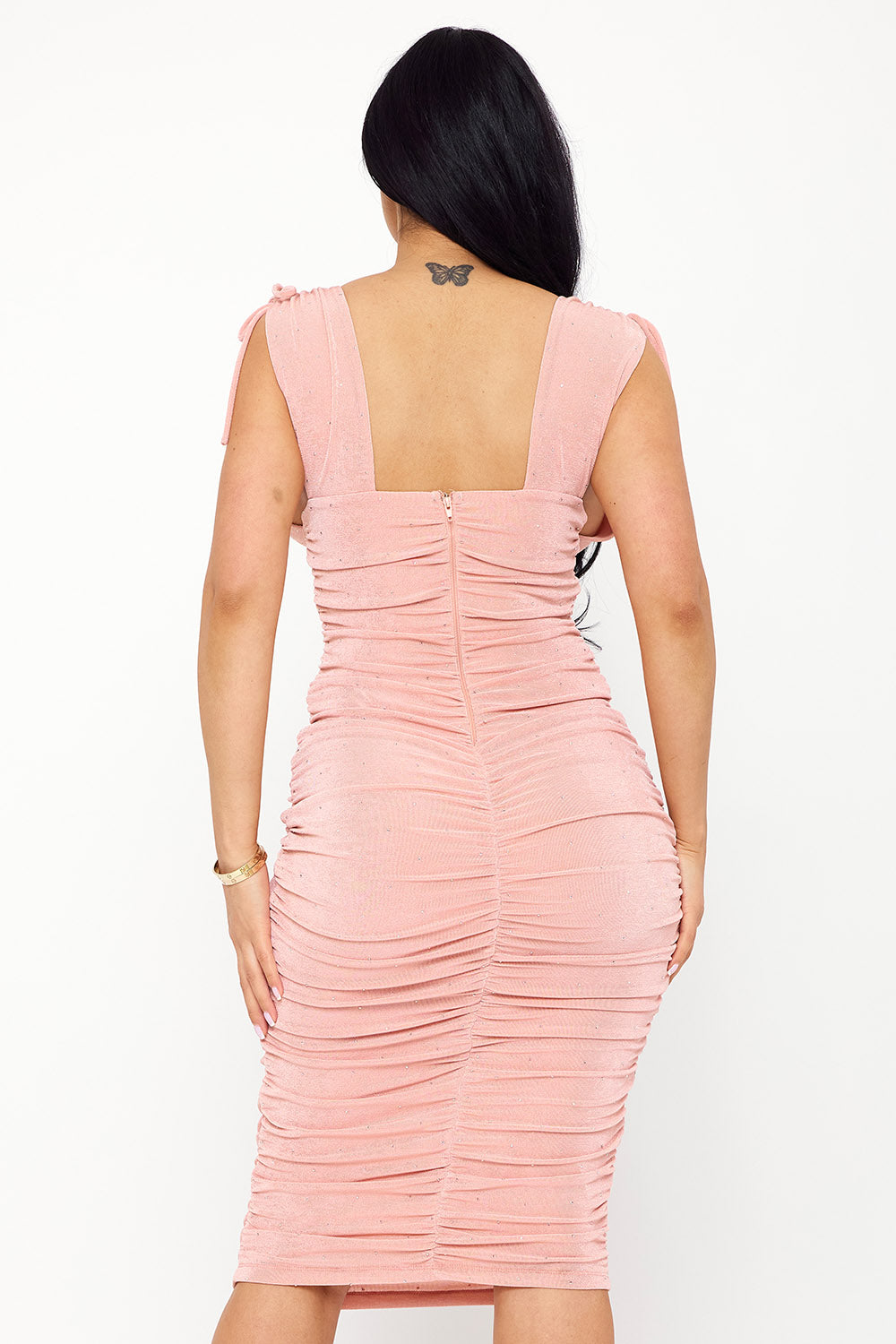 Symphony Dress - Deep V-Neckline Soft Slinky Midi Dress | Zezebe