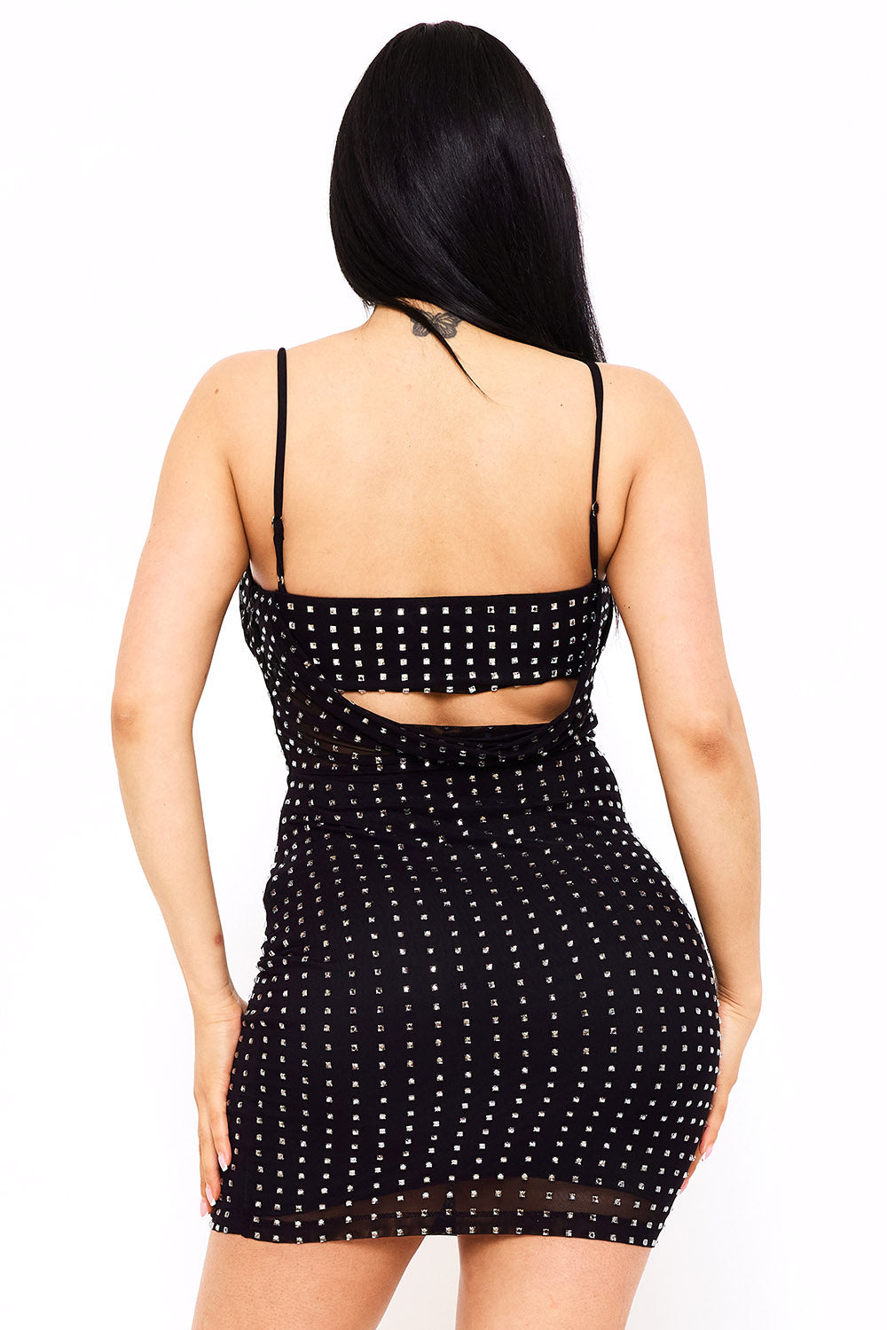 Symphony Dress - Rhinestone On Power Mesh Draped Front Mini Dress | Zezebe