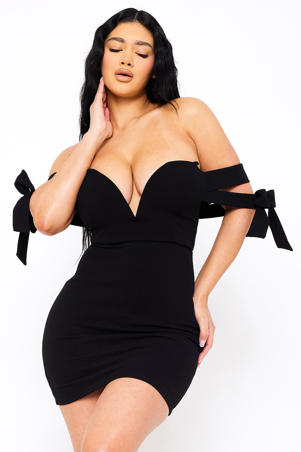 Symphony Dress - Off The Shoulder Bow Shoulder Mini Dress | Zezebe