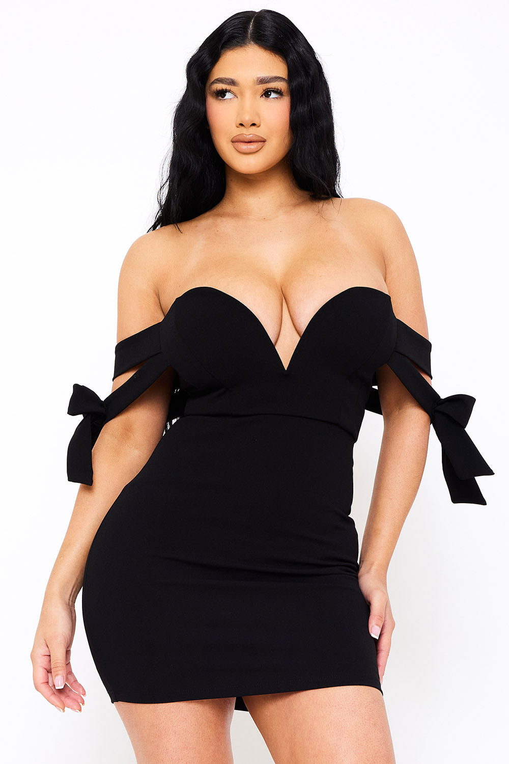 Symphony Dress - Off The Shoulder Bow Shoulder Mini Dress | Zezebe